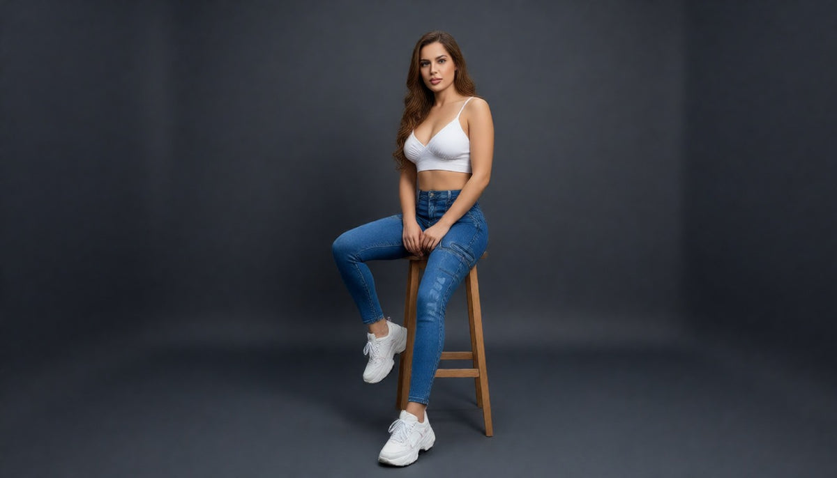 Skinny Azul Tendencia Estampado