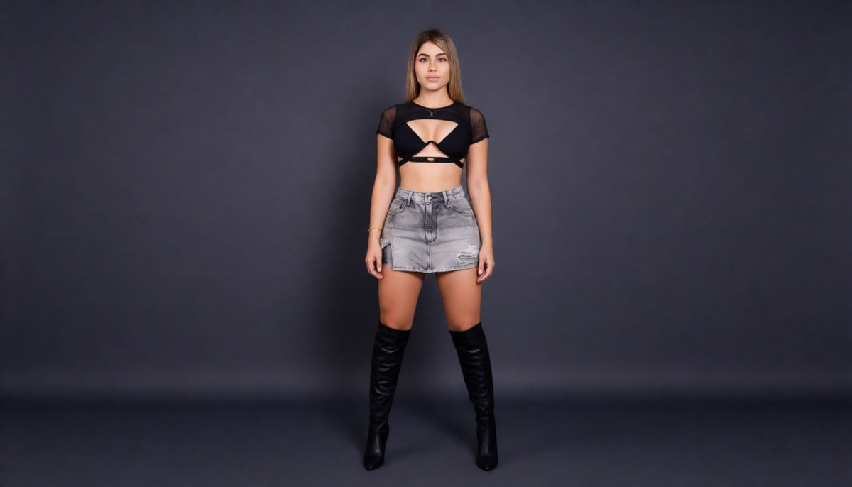 Falda Short Rigida Gris Tendencia