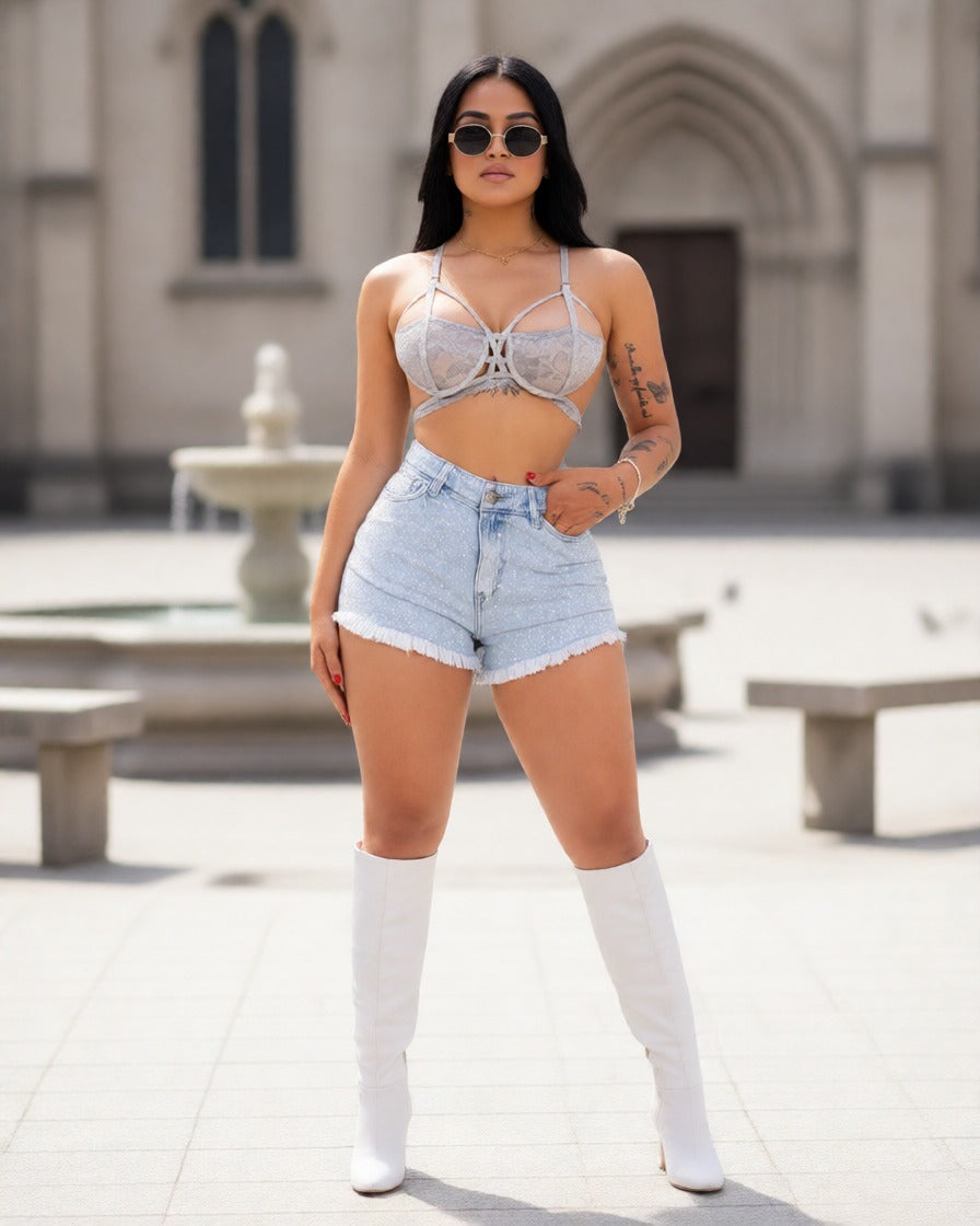 Short Aplique Full Pedrería Tendencia