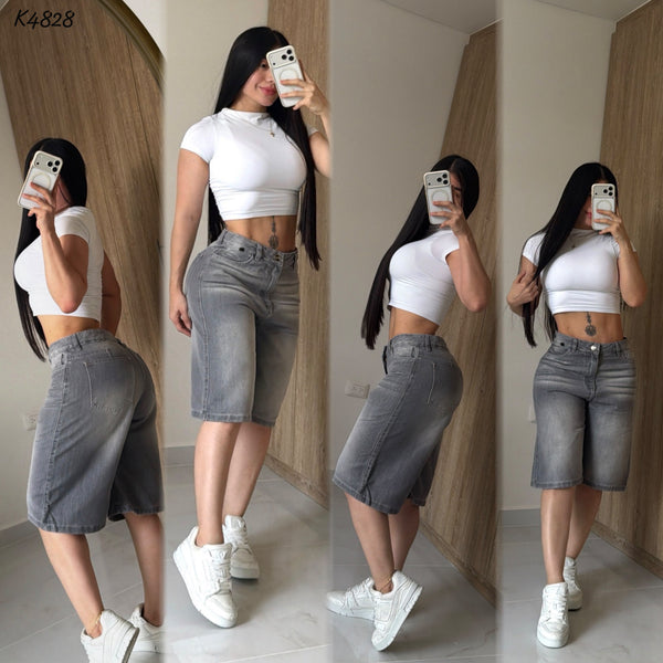 Bermuda Gris Tendencia Tela Import