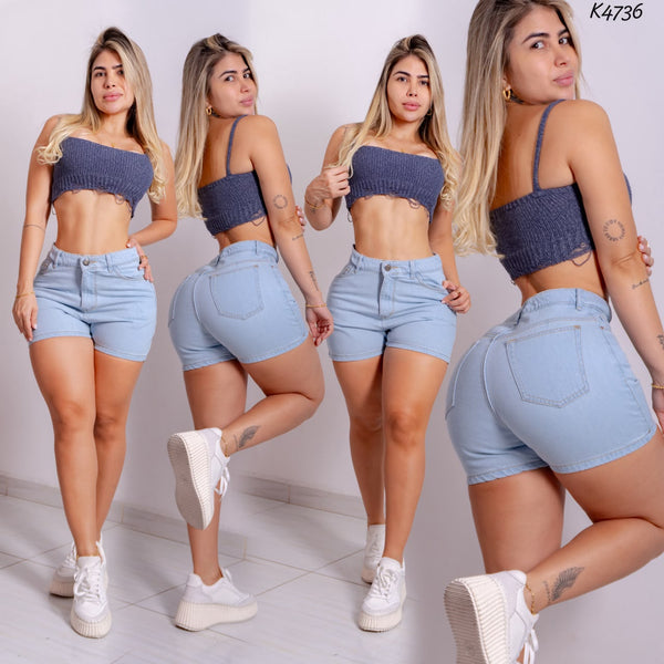 Short 1 Botón Clásico Azul Hielo