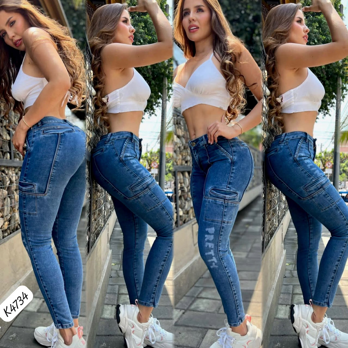 Skinny Azul Tendencia Estampado