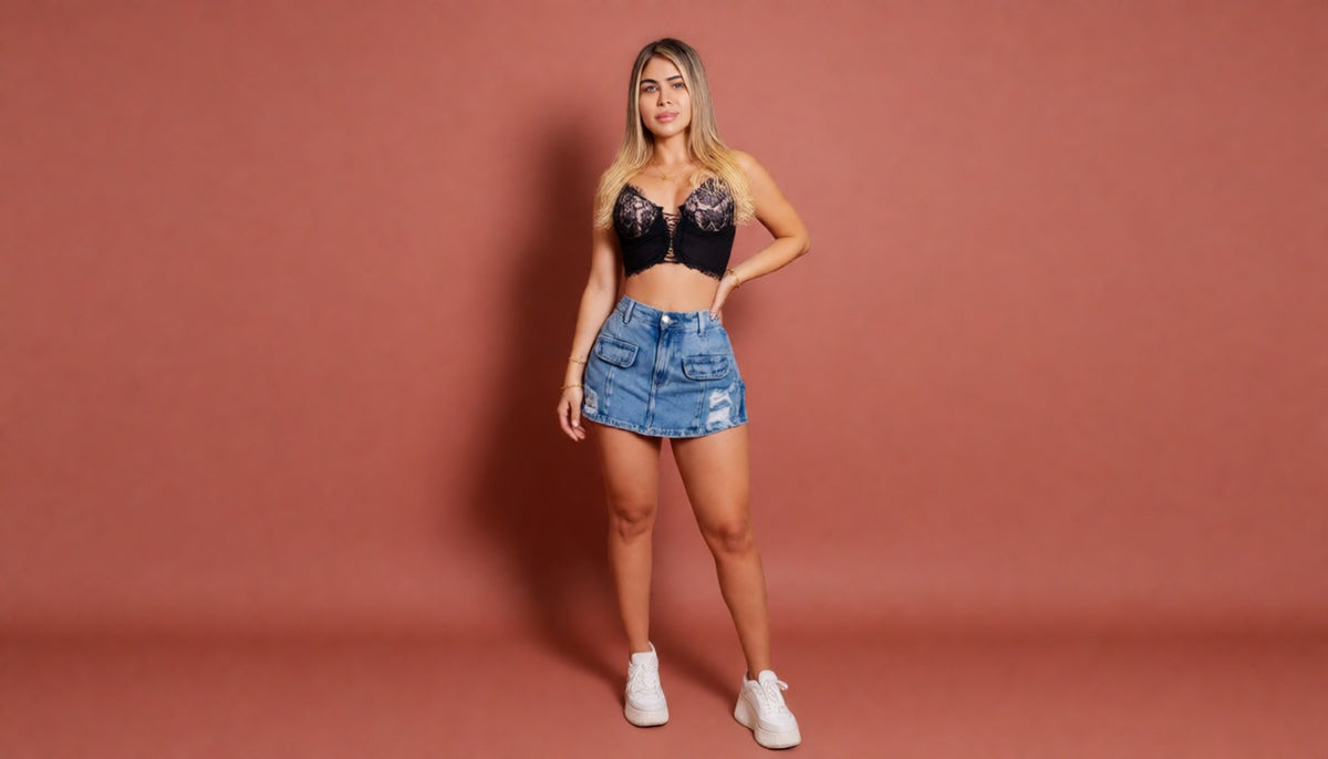 Falda Short Pretina Encauchada