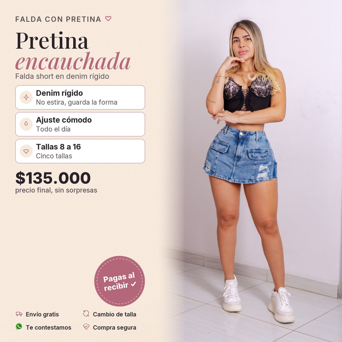 Falda Short Pretina Encauchada