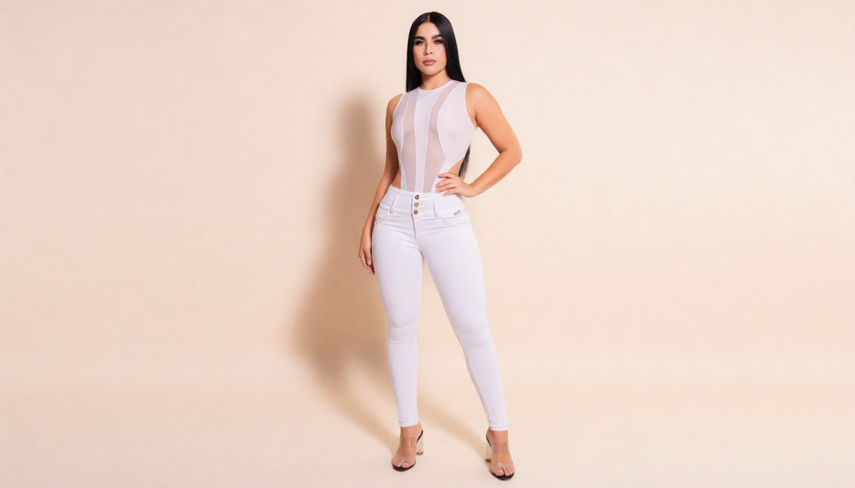 Skinny Blanco Pretina 3 Botones