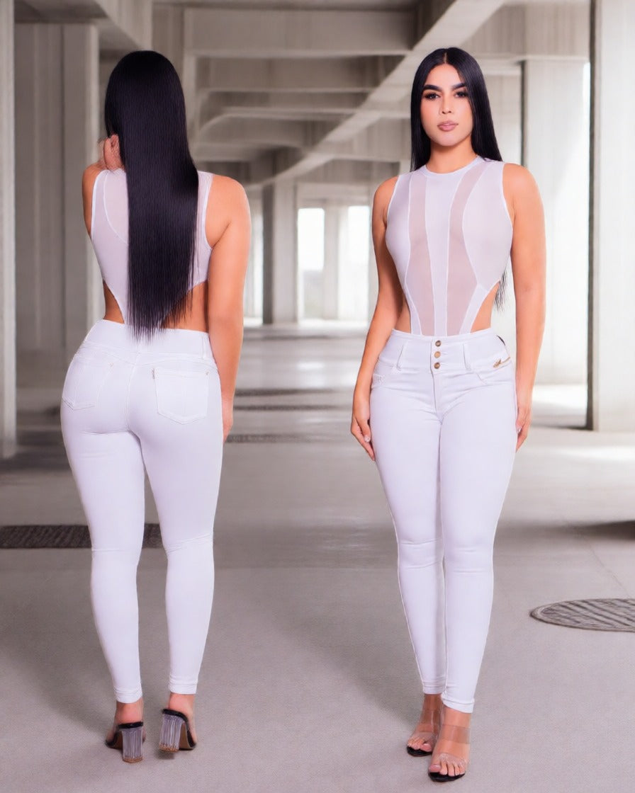 Skinny Blanco Pretina 3 Botones