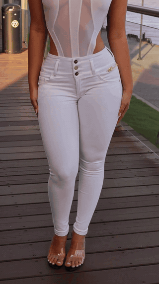Skinny Blanco Pretina 3 Botones