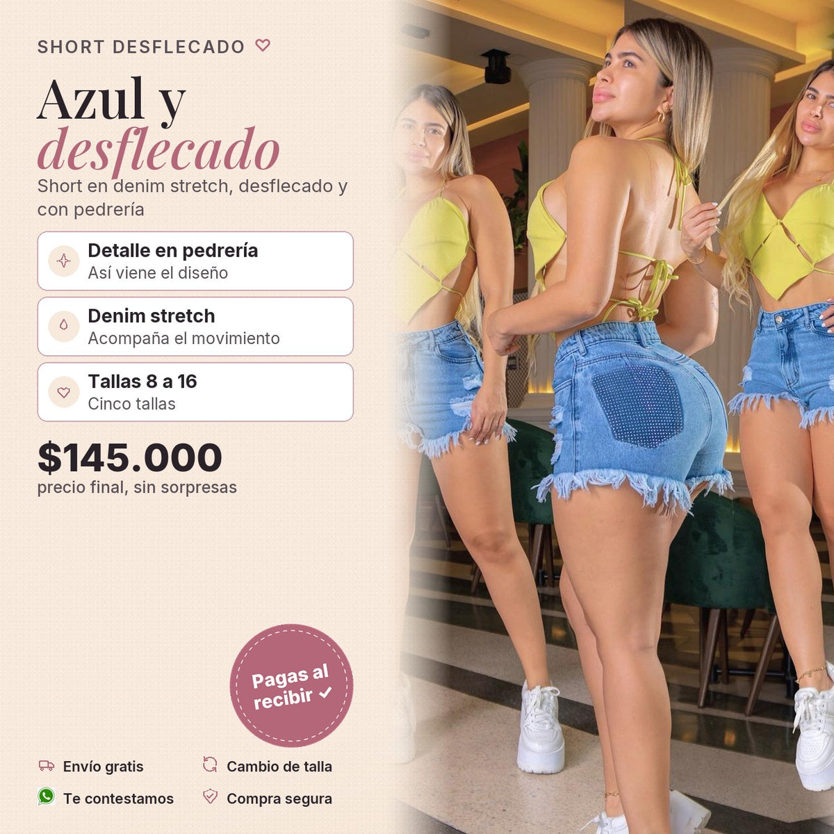 Short Azul Desflecado Pedrería B