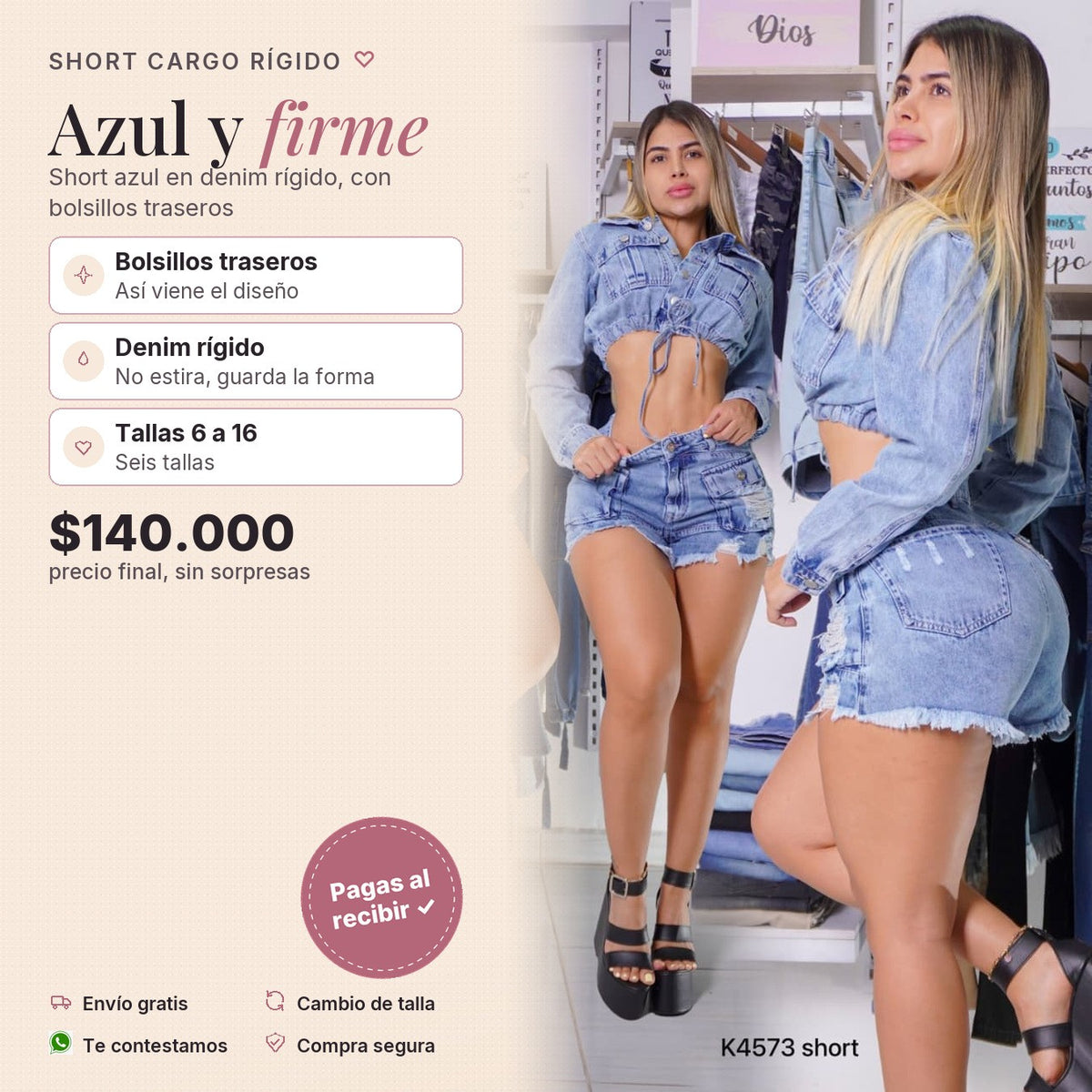 Short Azul Cargo Rígido