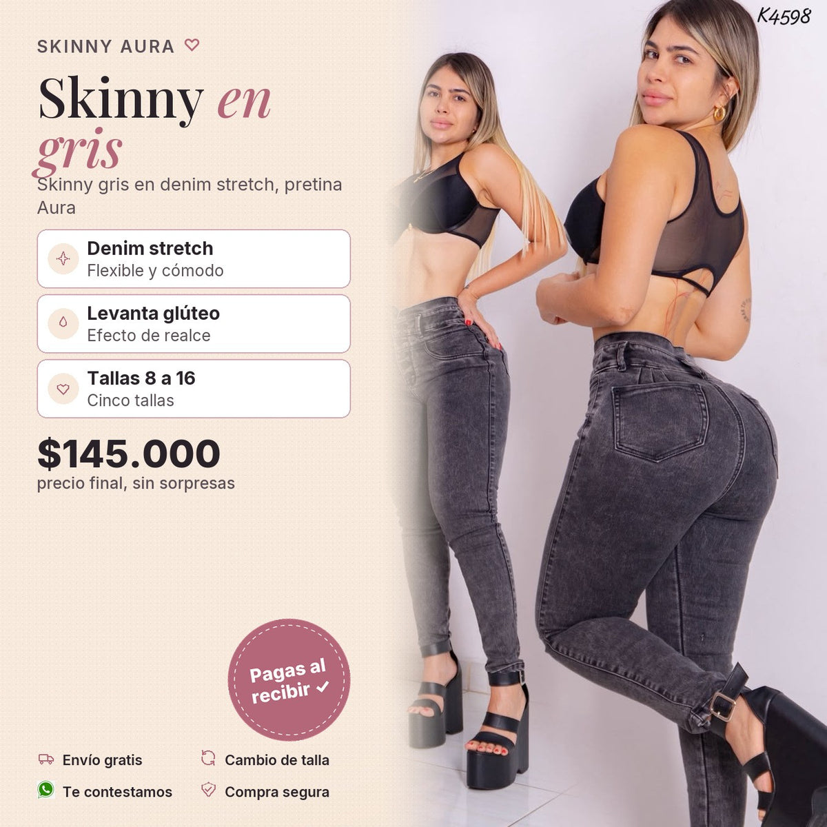 Skinny Gris Pretina Aura Tendencia