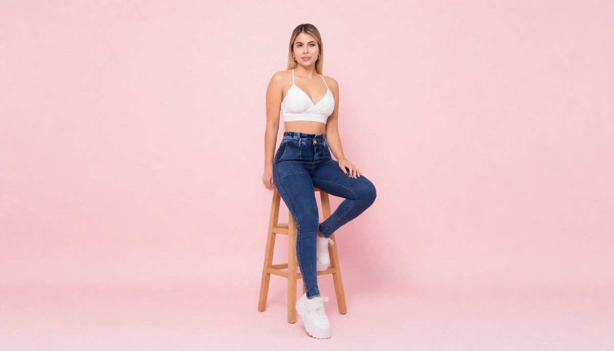 Skinny Denim Azul Pretina Gola
