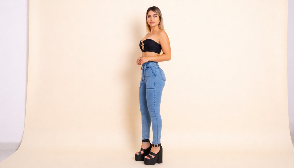 Skinny 1B Azuloso Pretina en Gola