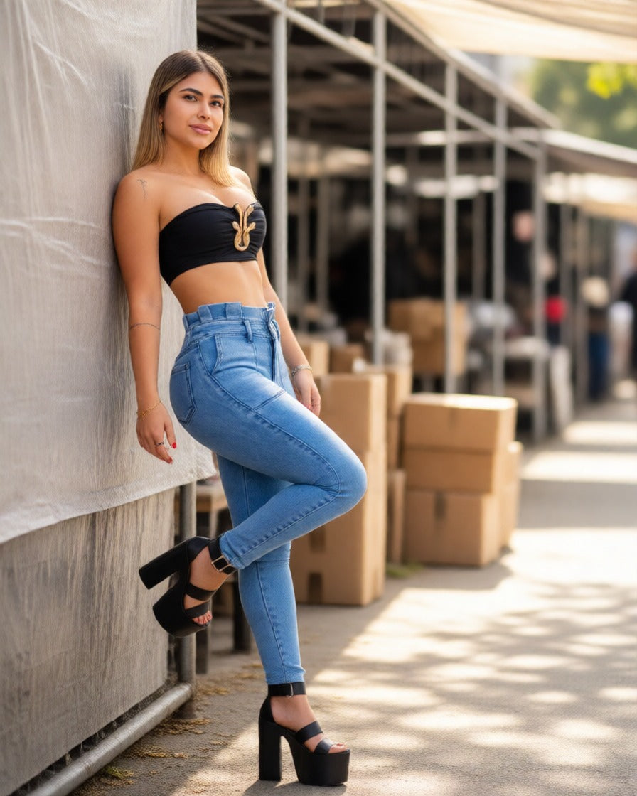 Skinny 1B Azuloso Pretina en Gola