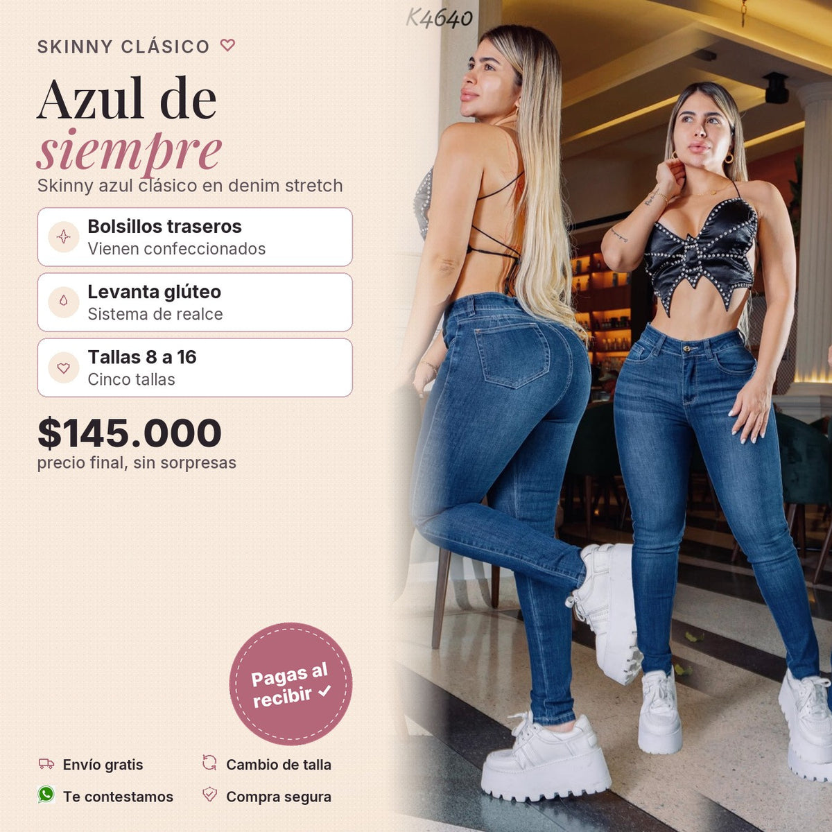 Skinny Clásico Azul Estilo Ochente