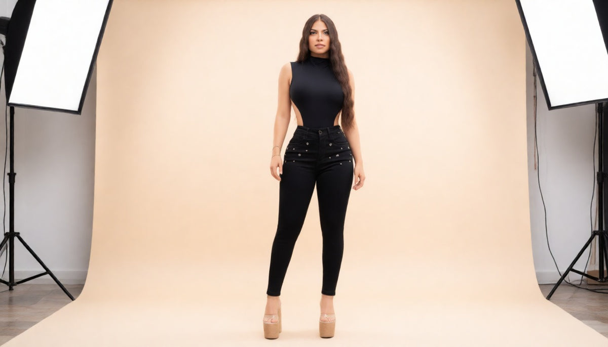 Jeans Negro Ojalete Vistas