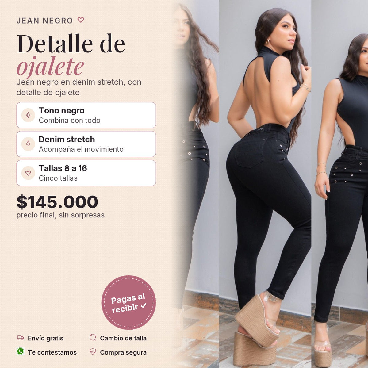 Jeans Negro Ojalete Vistas
