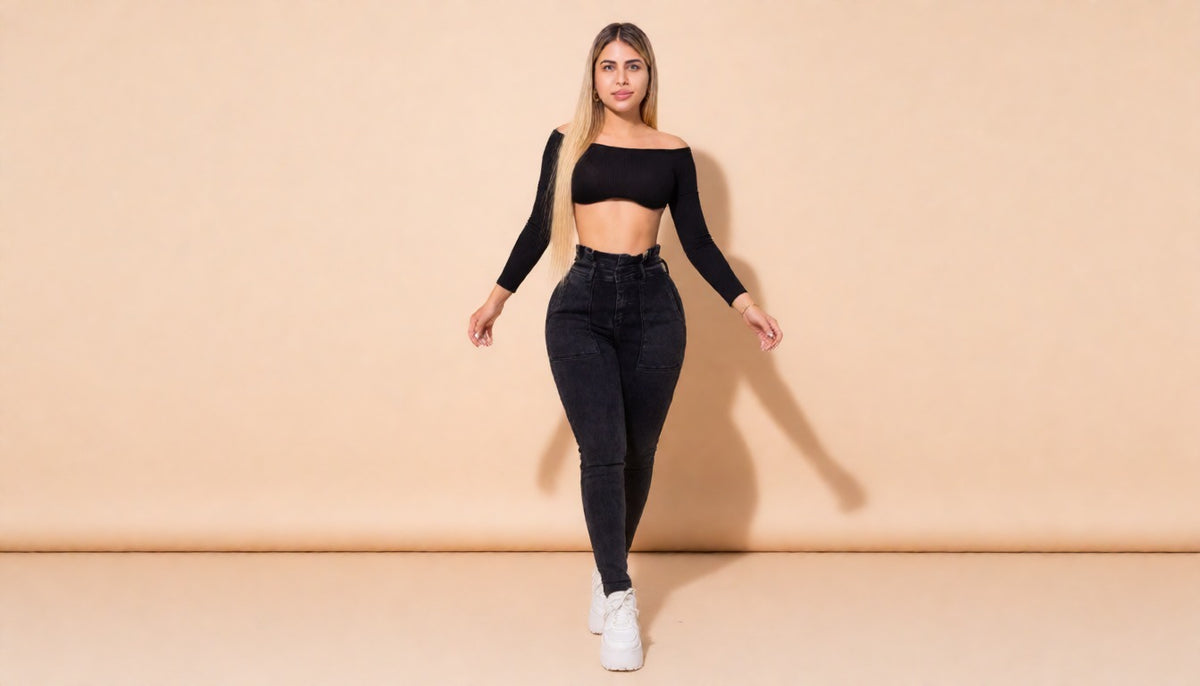 Skinny Denim Gris Pretina Gola