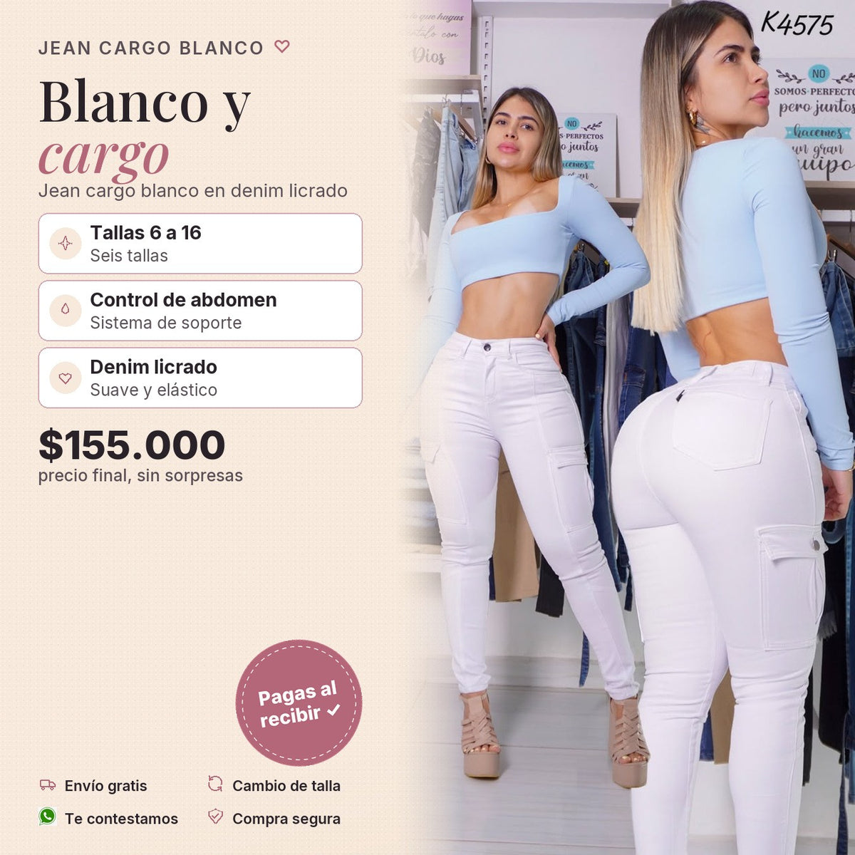 Jeans Cargo Blanco Full Tendencia