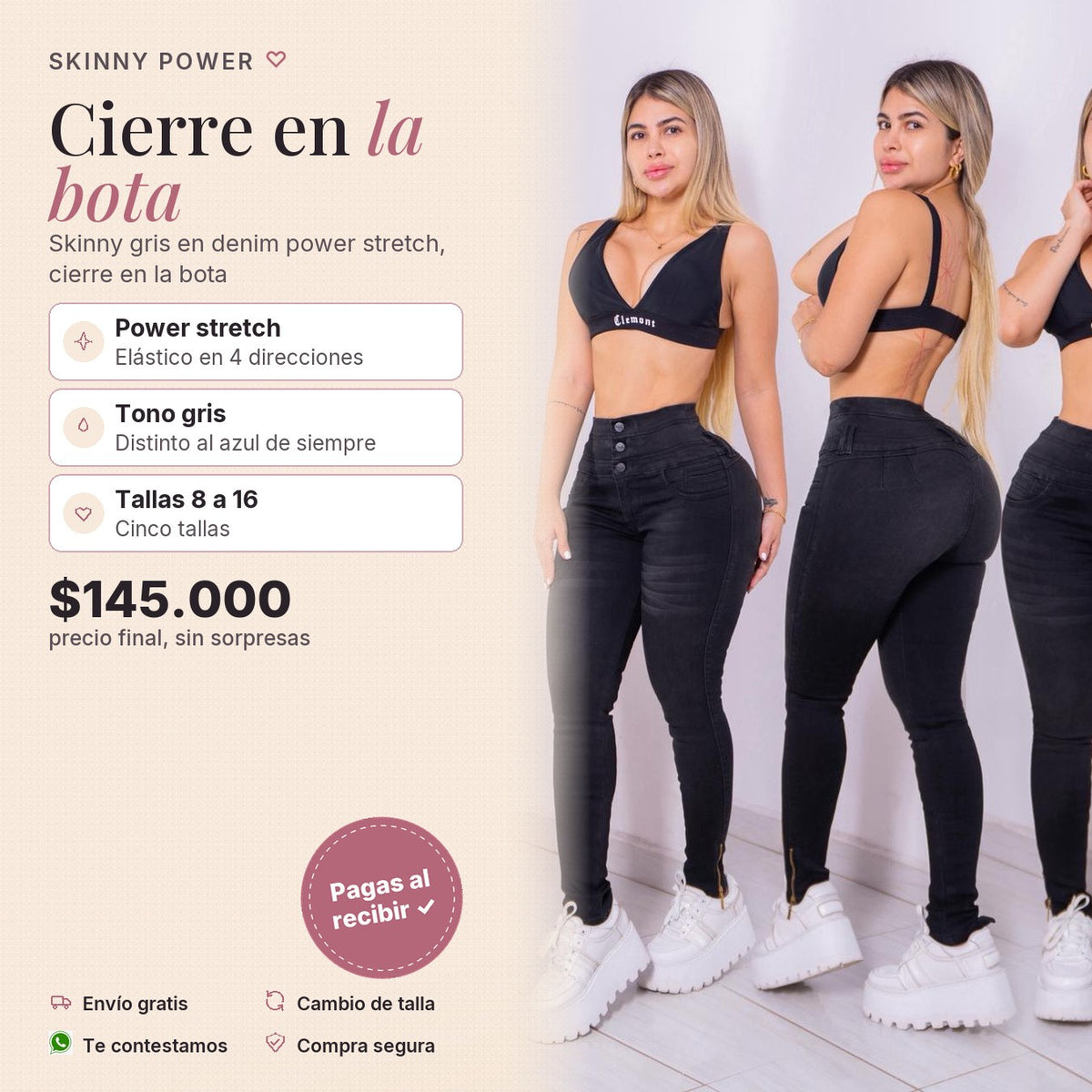 Skinny Gris Power Stresch Cierre B