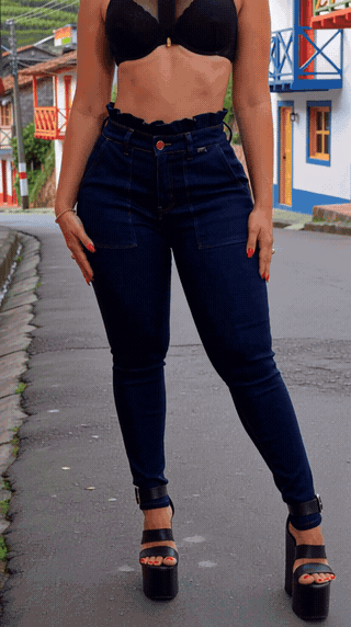 Skinny Azul Fijado Pretina en Gola