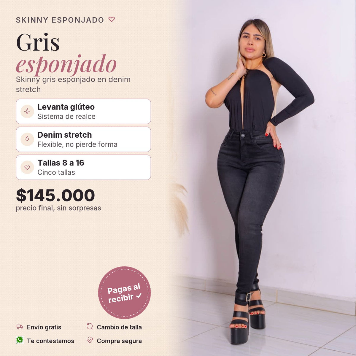 Skinny 1B Gris Esponjado Dsuareq