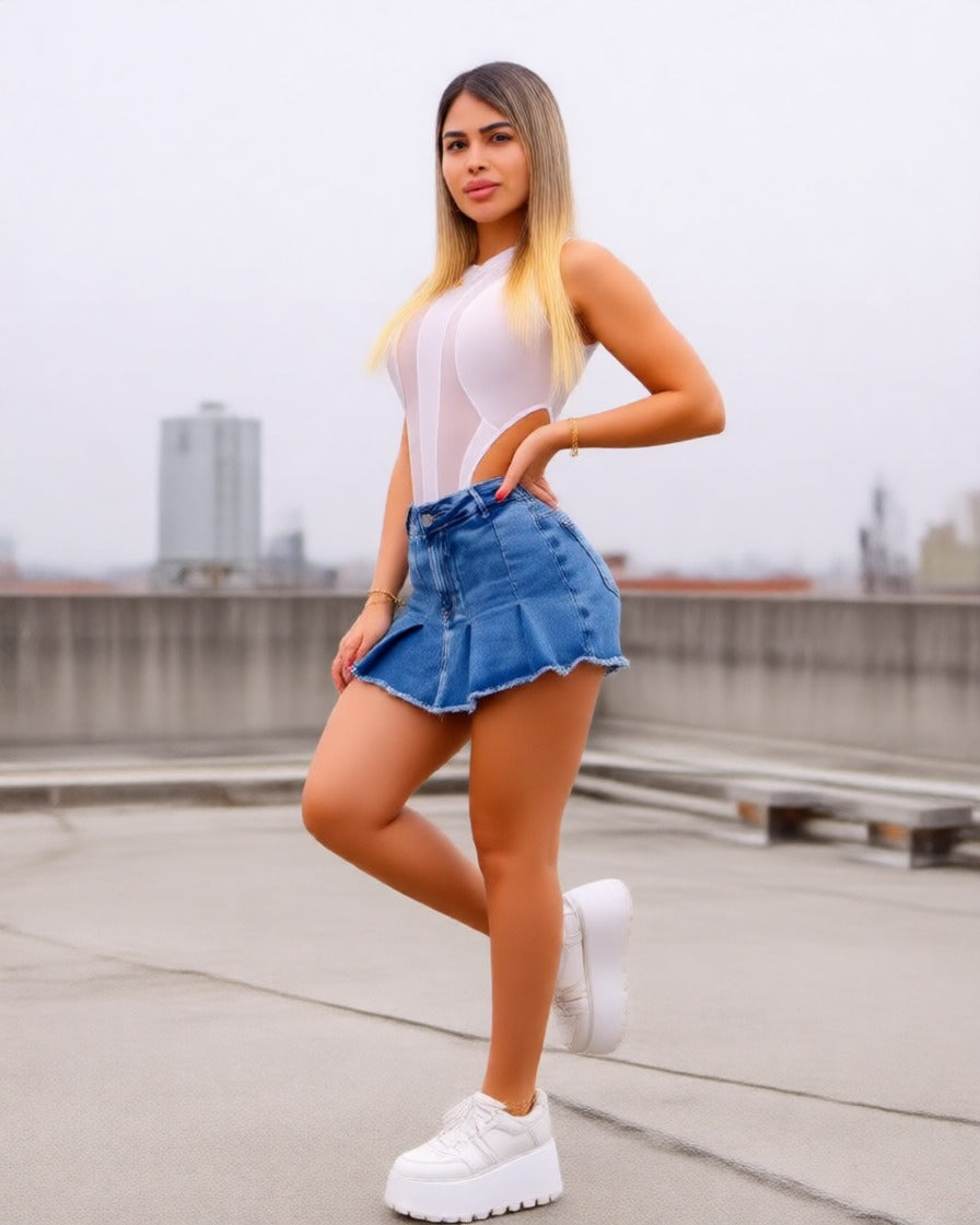 Faldashort Azul Pliegues Rbd