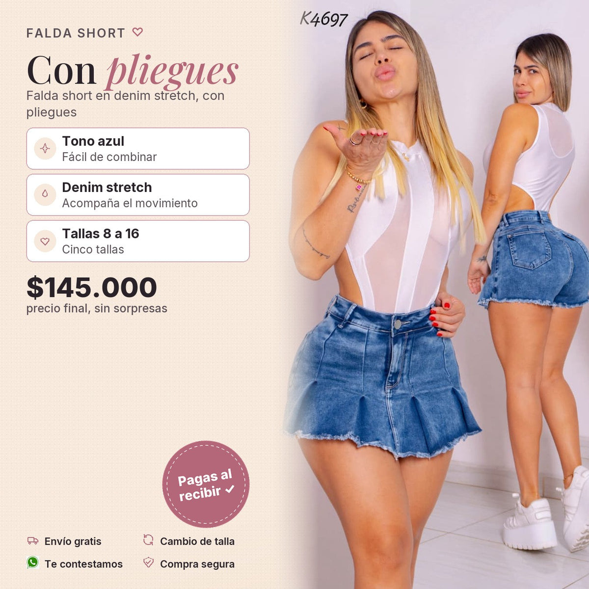 Faldashort Azul Pliegues Rbd