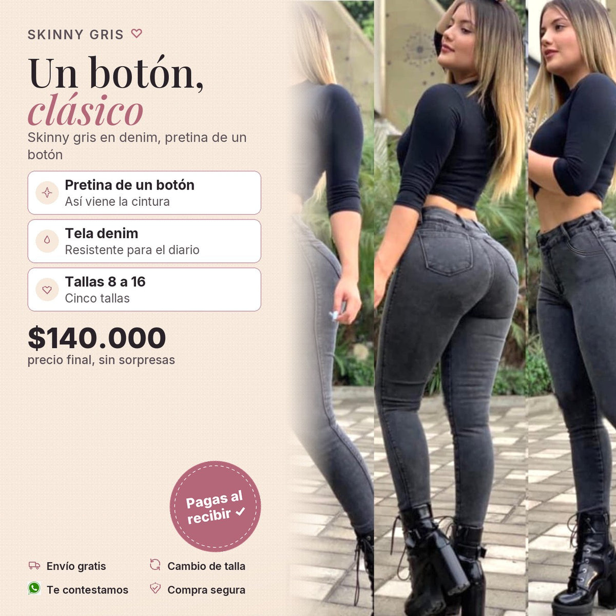 Skinny Gris Clásico 1 Botón