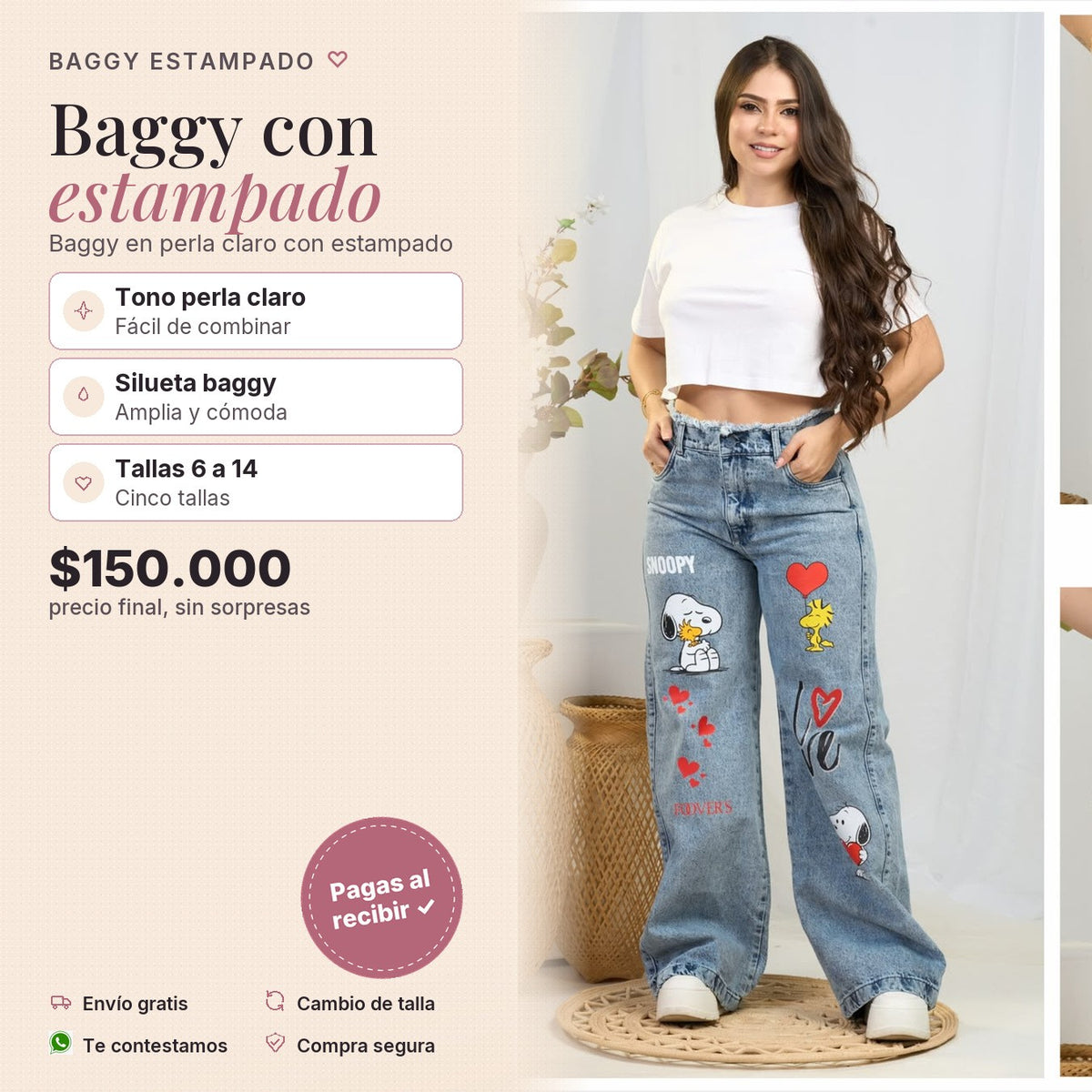 Jean Baggy Perla Claro Estampado