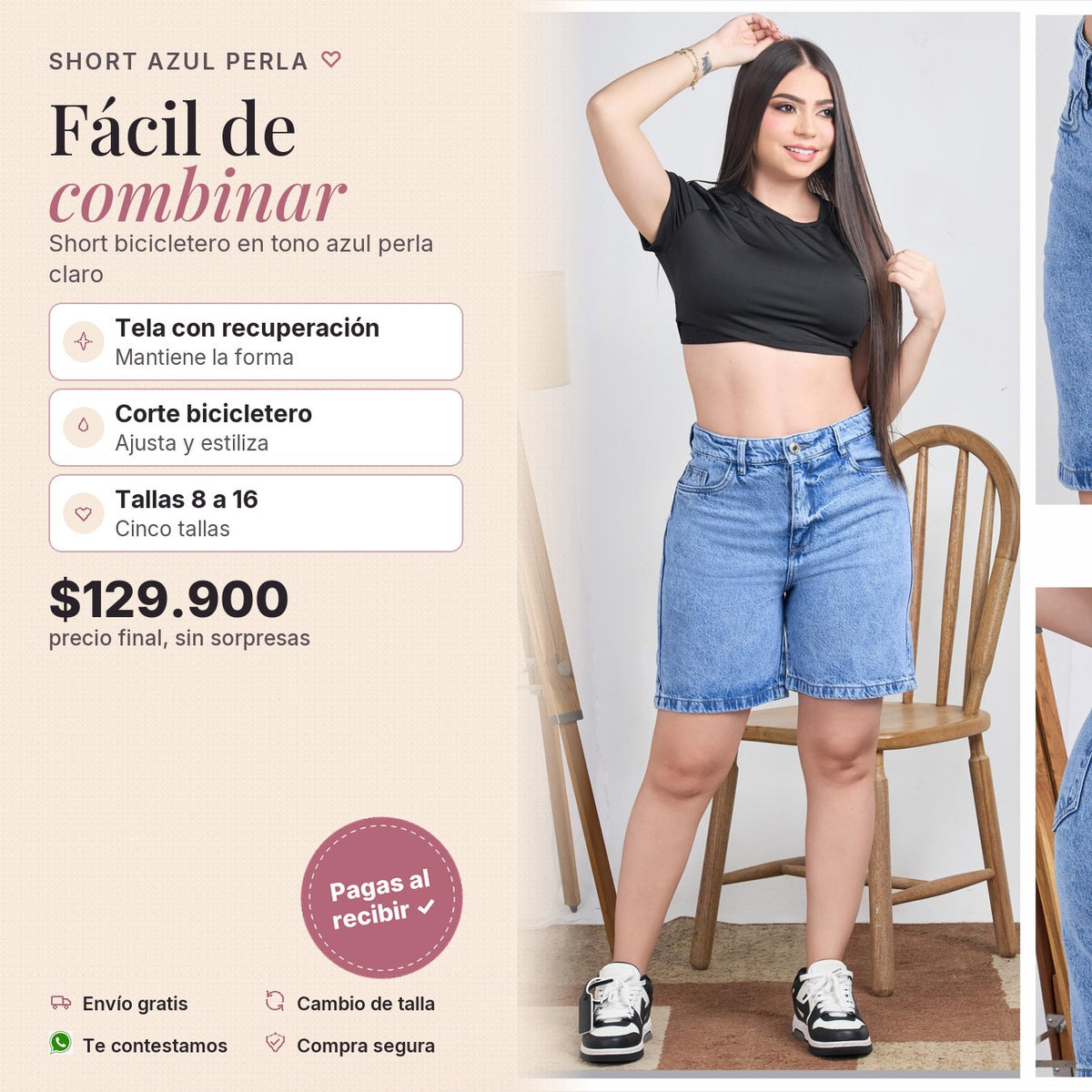 Short Bicicletero Azul Perla Claro