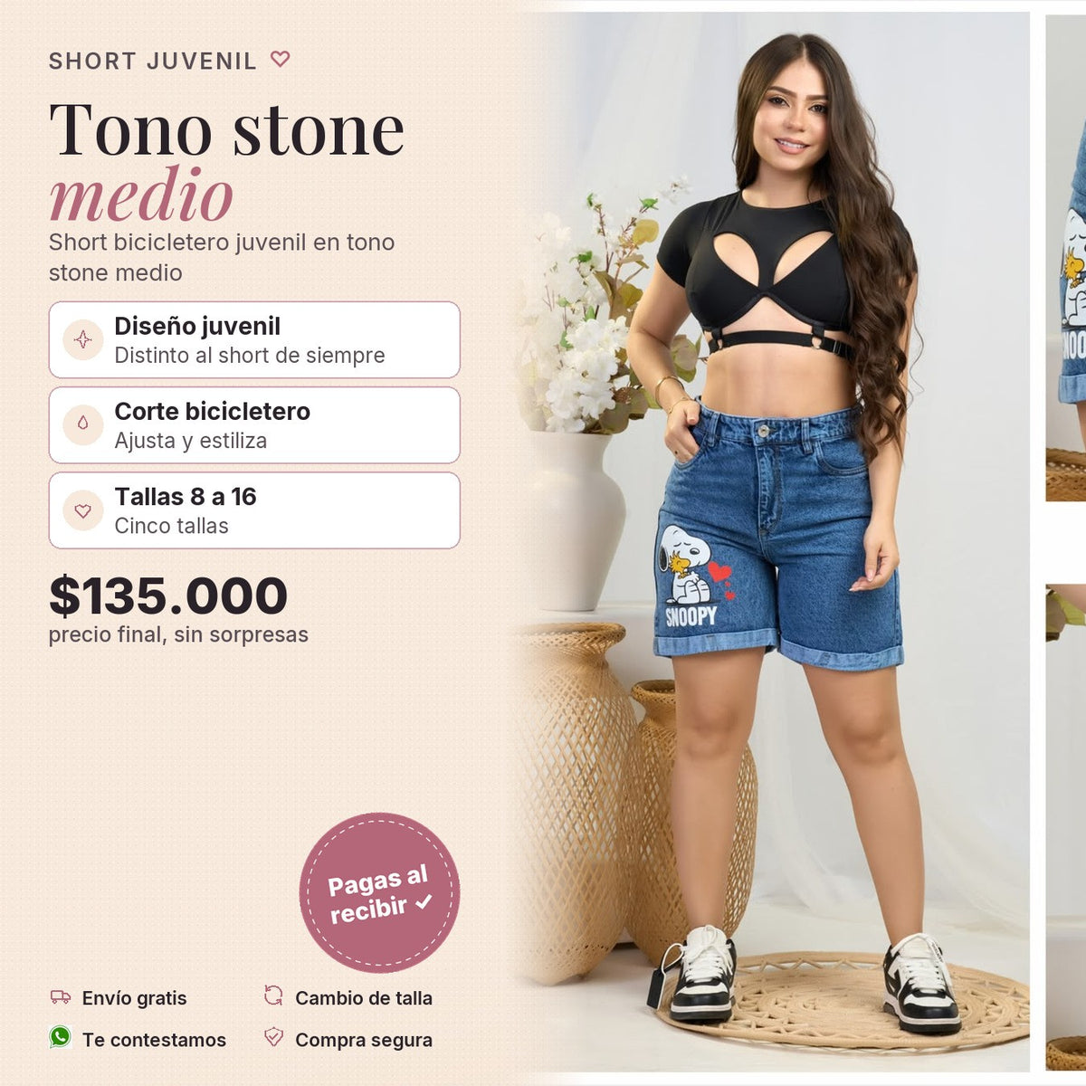Short Bicicletero Snoopy Stone Medio