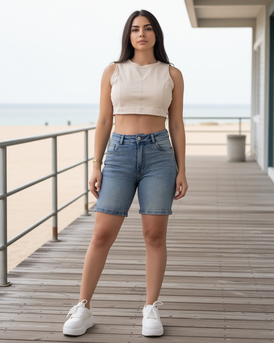 Short Bicicletero Dirty Perla con Brillos
