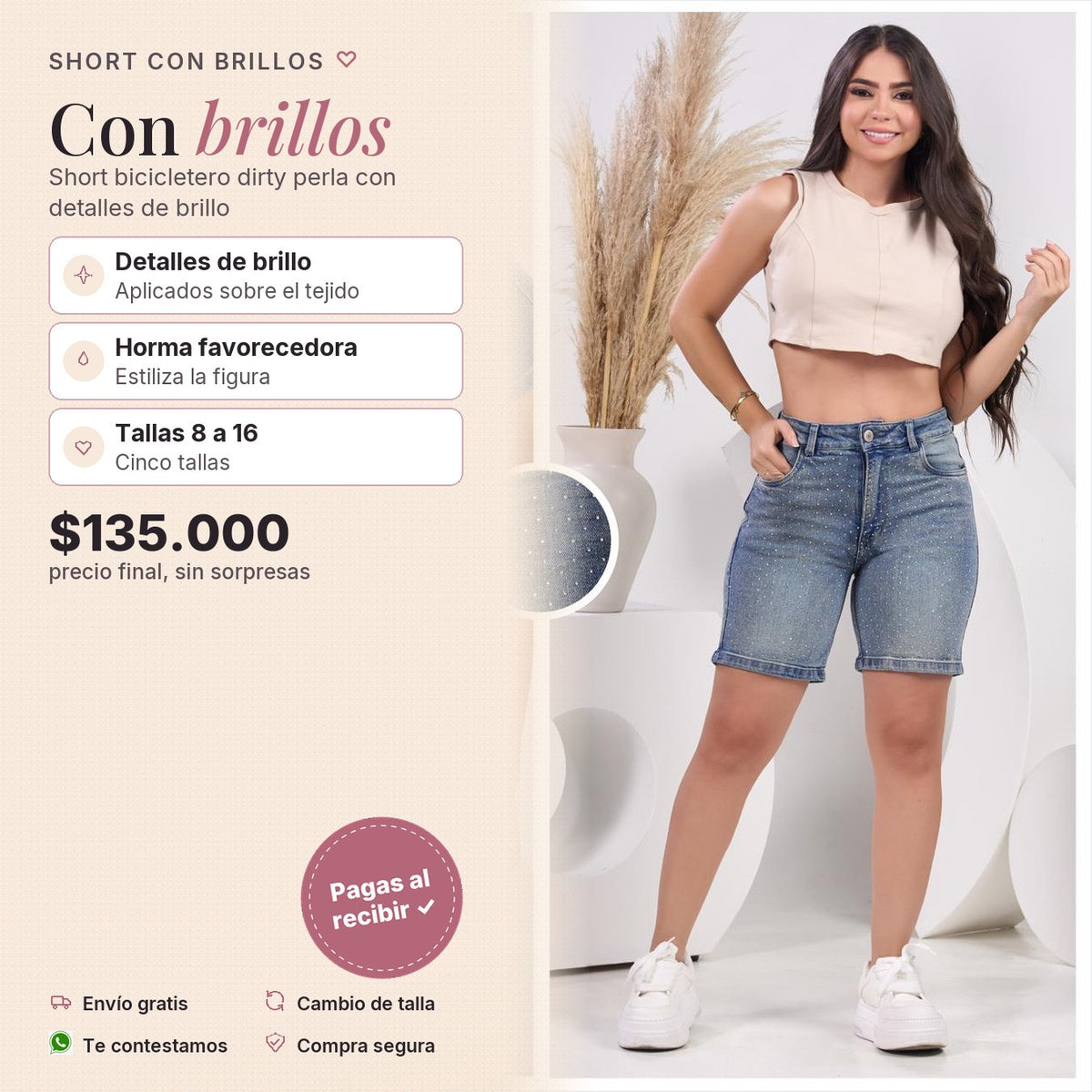 Short Bicicletero Dirty Perla con Brillos