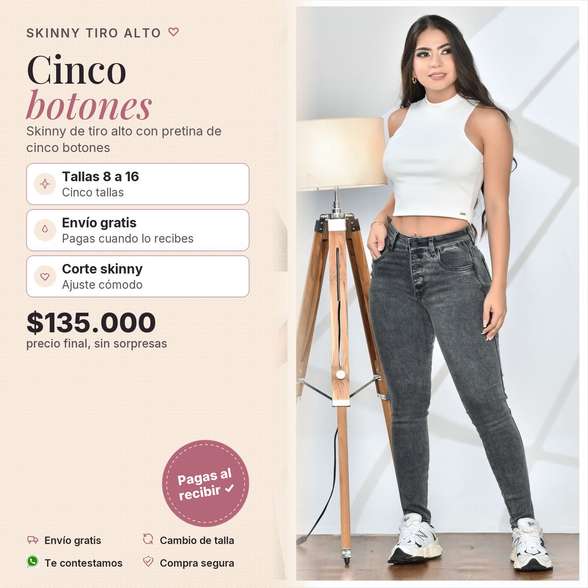Jean Skinny Tiro Alto Cinco Botones
