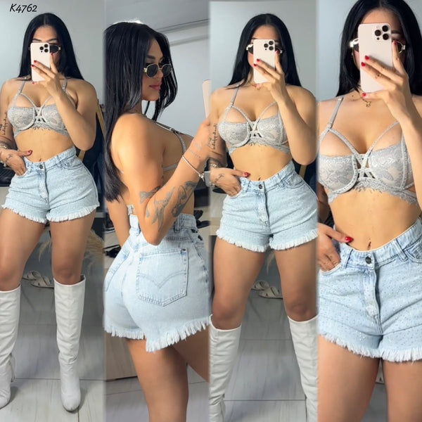 Short Aplique Full Pedrería Tendencia
