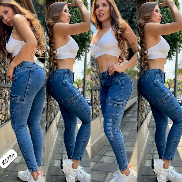 Skinny Azul Tendencia Estampado