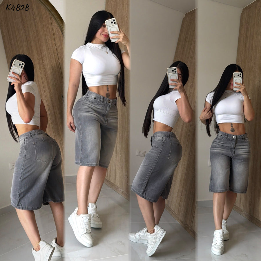Bermuda Gris Tendencia Tela Import