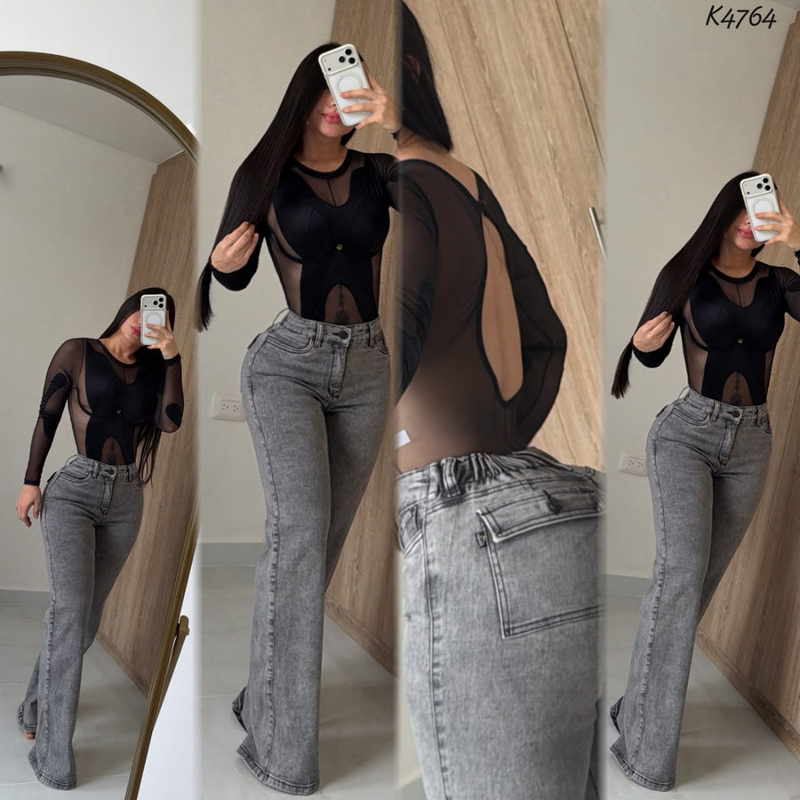 Mom Flat Bota Recta Gris Tendencia